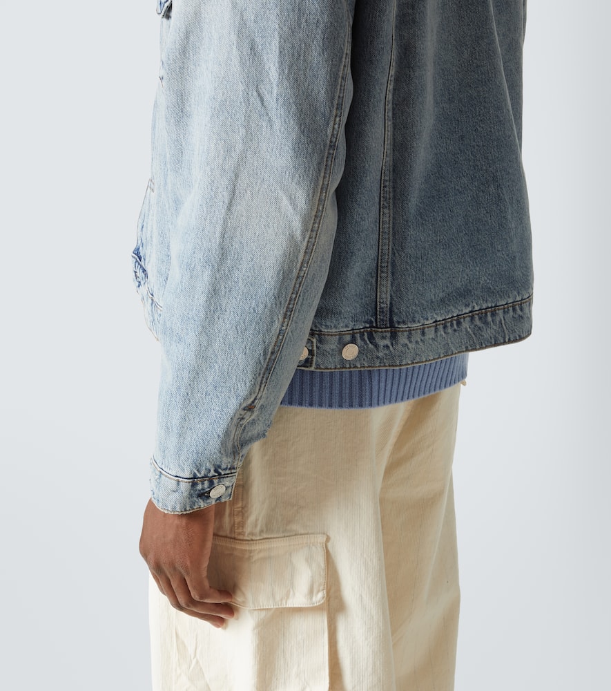 Distressed suede-trimmed denim jacket