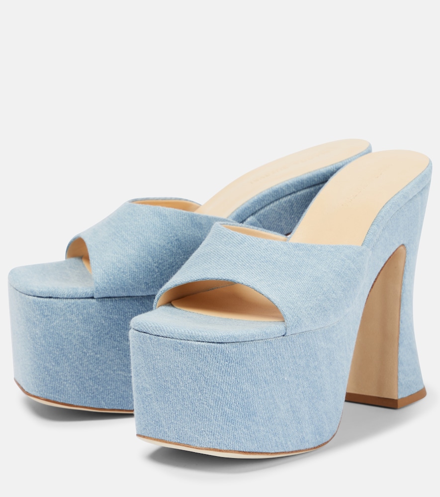 Denim platform mules