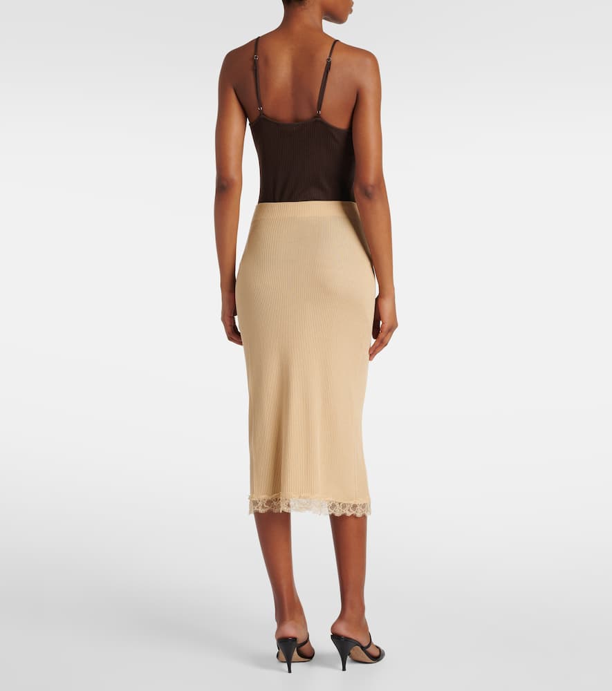 Indira lace-trimmed silk-blend midi skirt