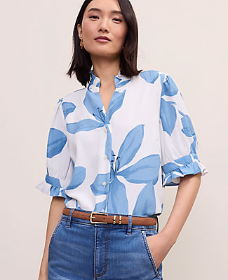 Ann Taylor Petite Floral Ruffle Collar Shirt