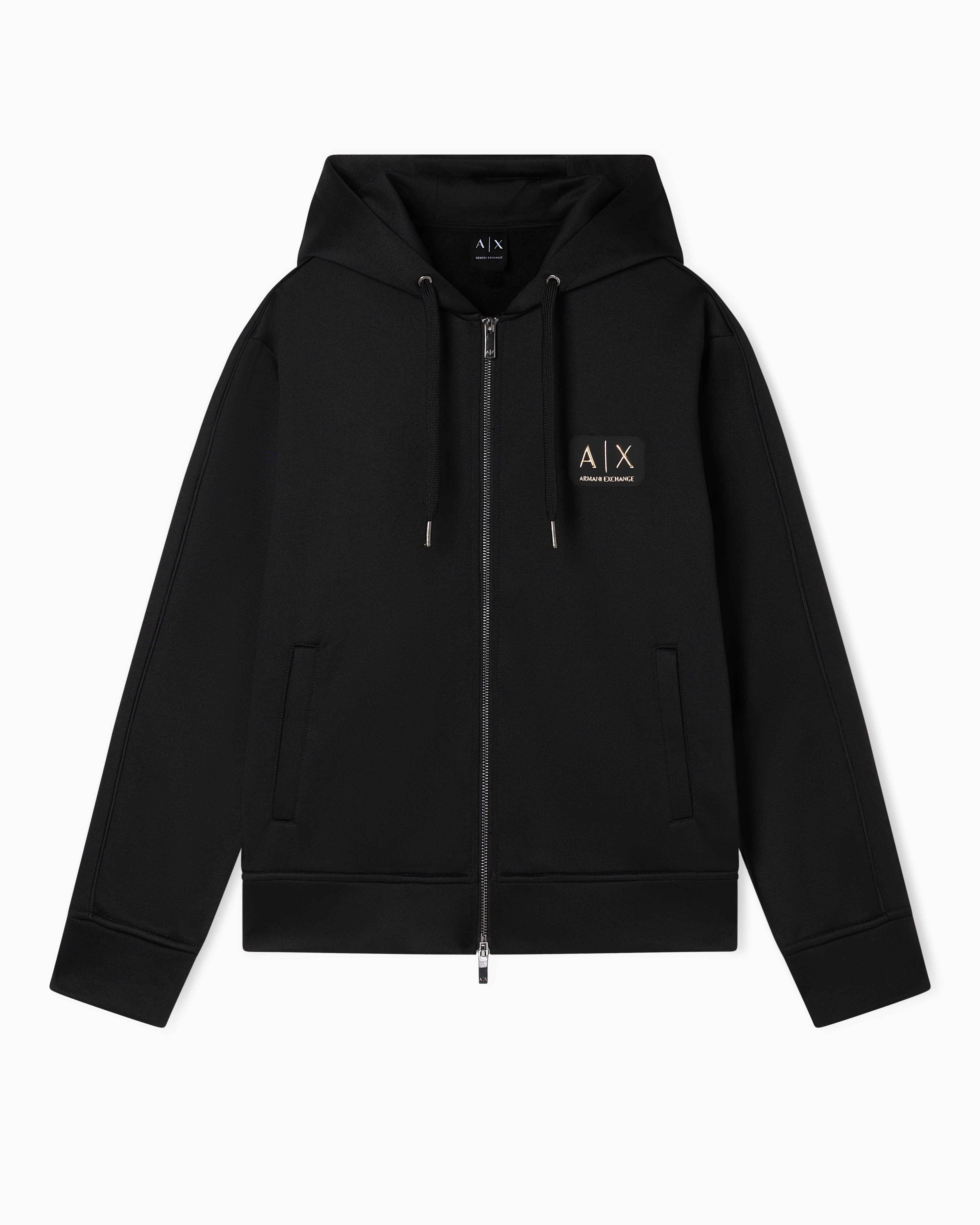 Zip-up hoodie with gold patch