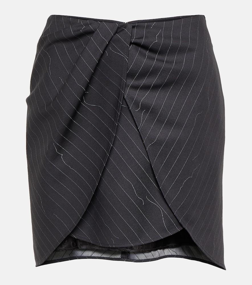Off-White Pinstripe asymmetric wool blend miniskirt