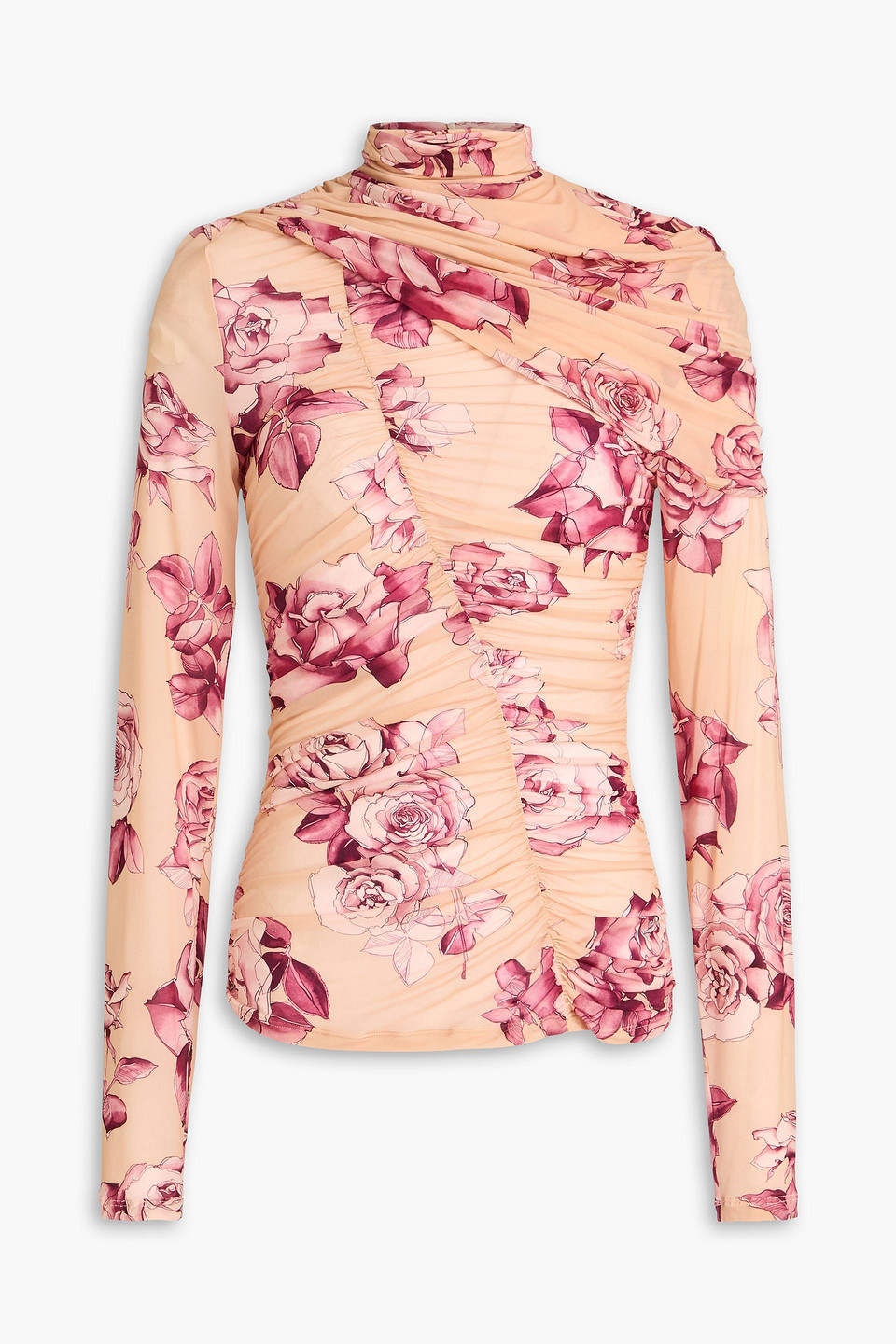 Floral-print cupro-blend stretch-jersey turtleneck top - Pink - FR 40