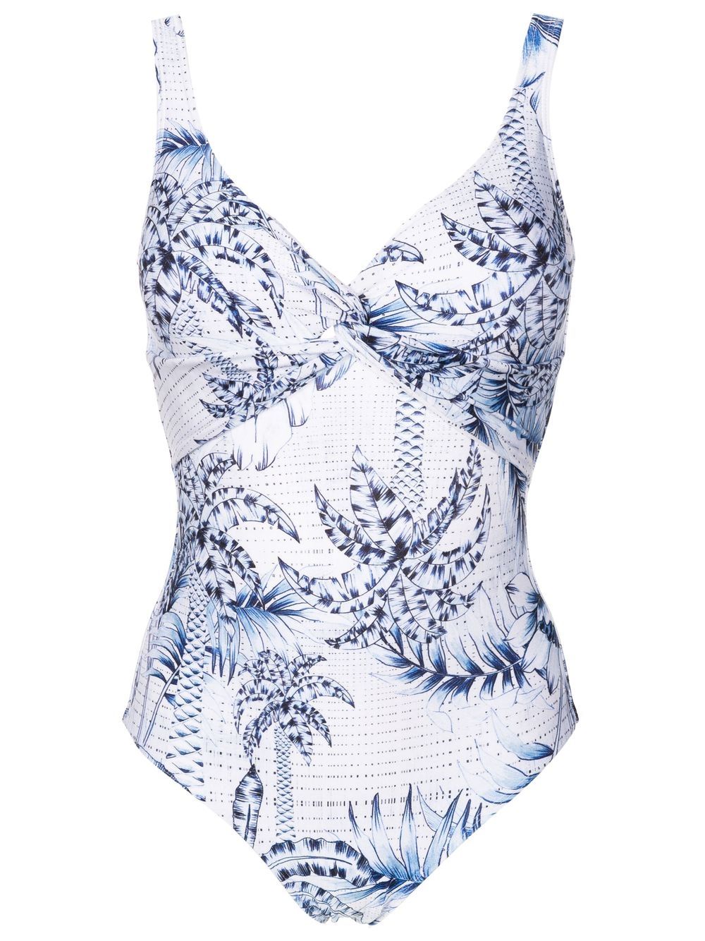 Palm-tree print swimsuit - Blue