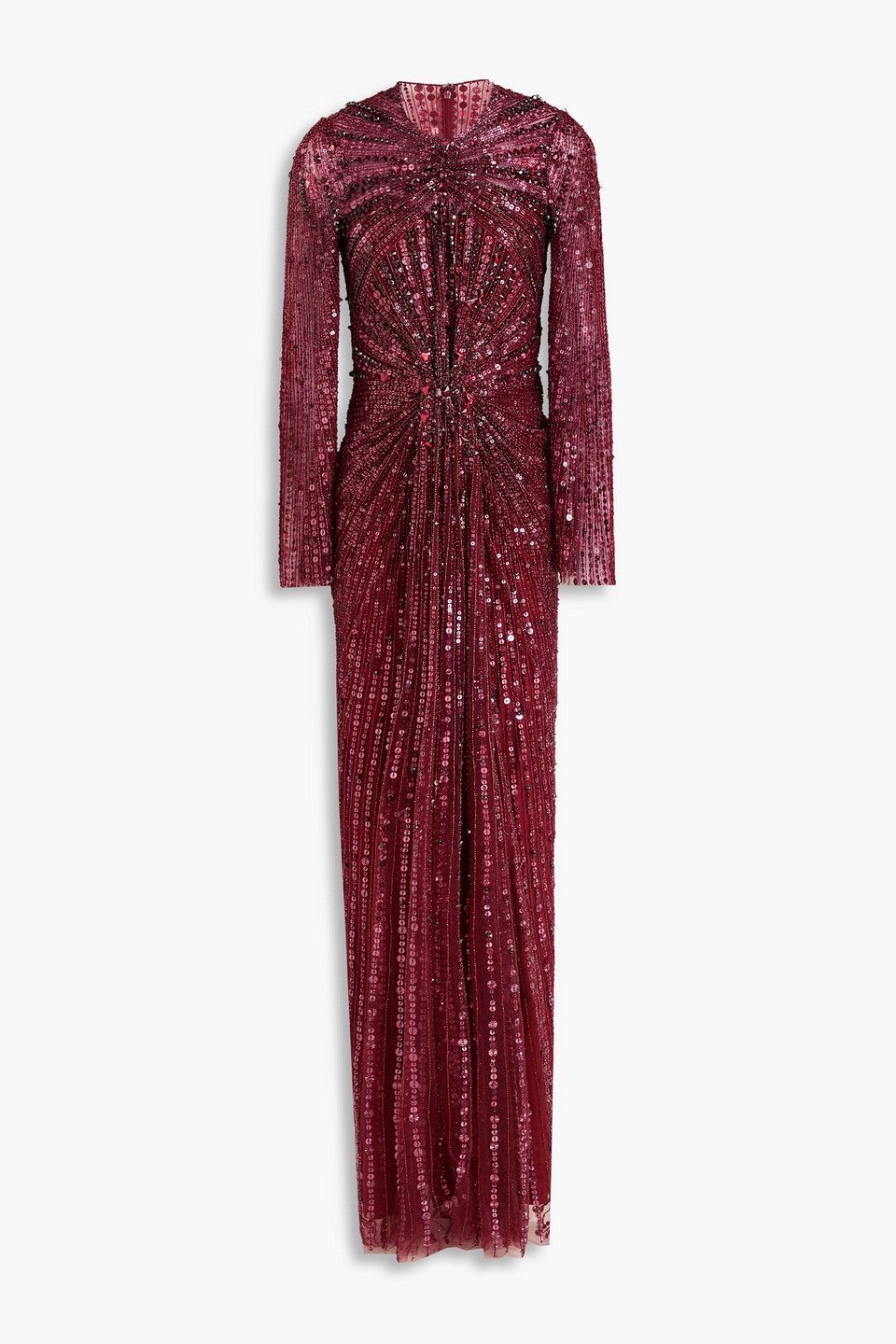 Embellished draped tulle gown - Burgundy - UK 8