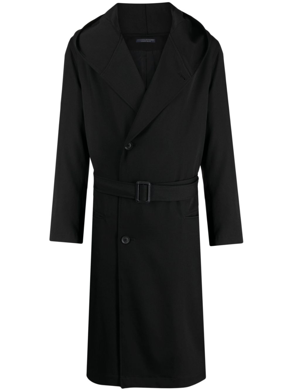 Belted hooded wool trench coat - Black