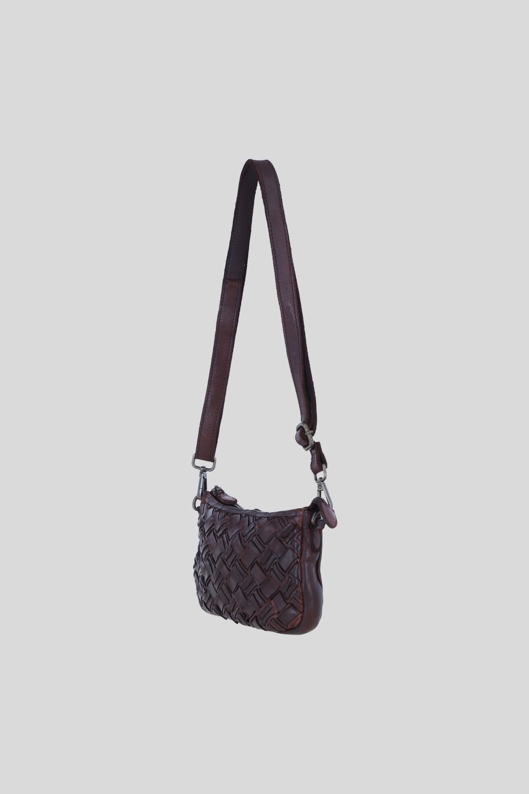Ashwood Leather Leather Woven Design Compact Crossbody Clutch Bag In Dark Brown