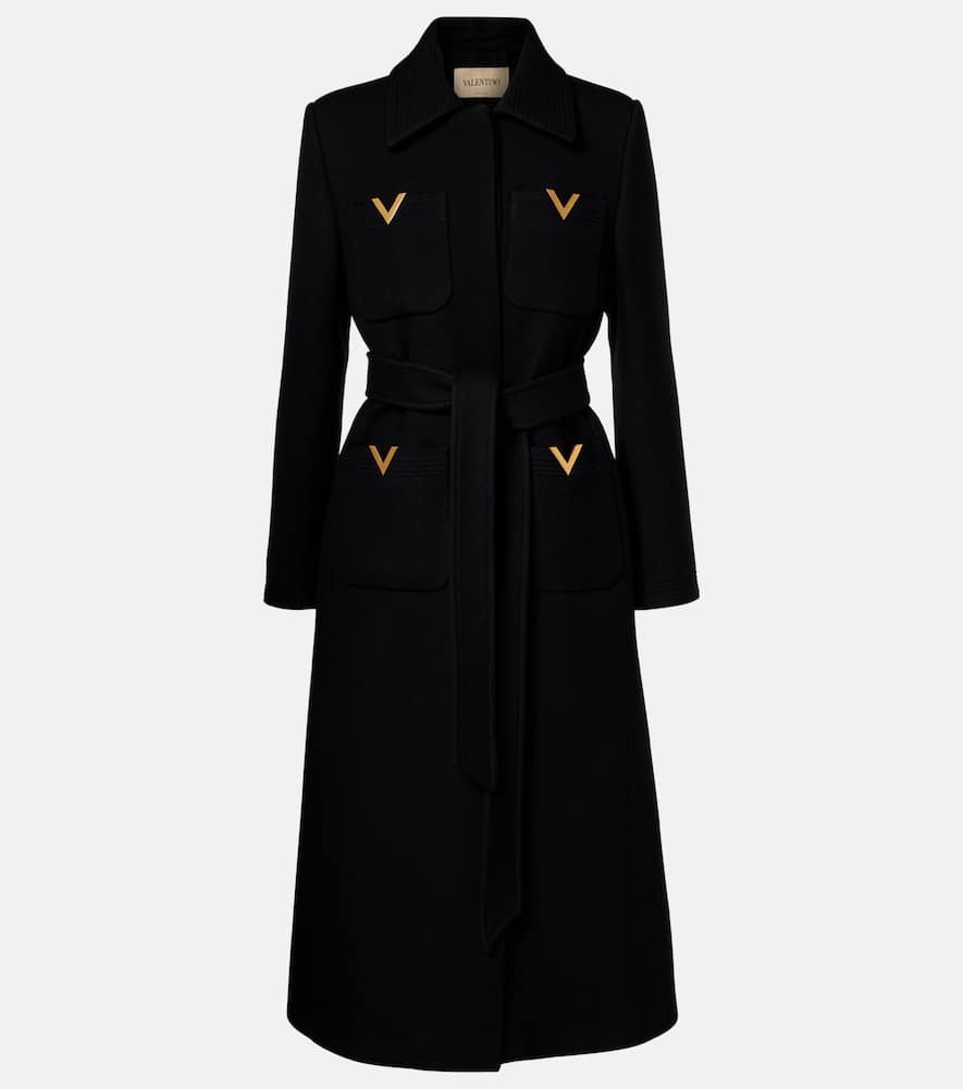 VGold belted wool and silk coat