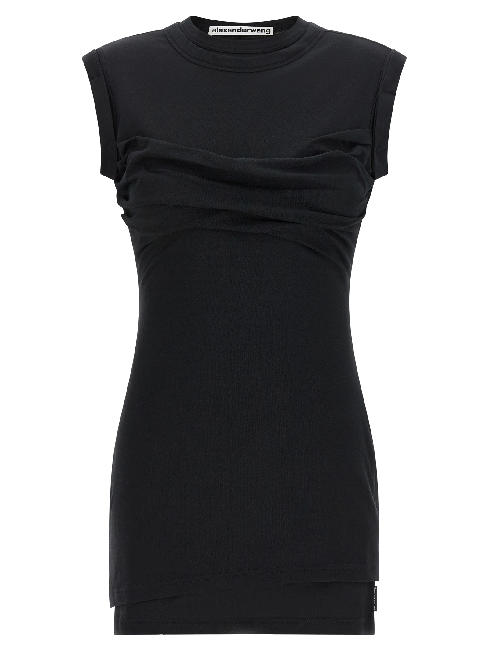Ruched Cotton Tank Top — Black