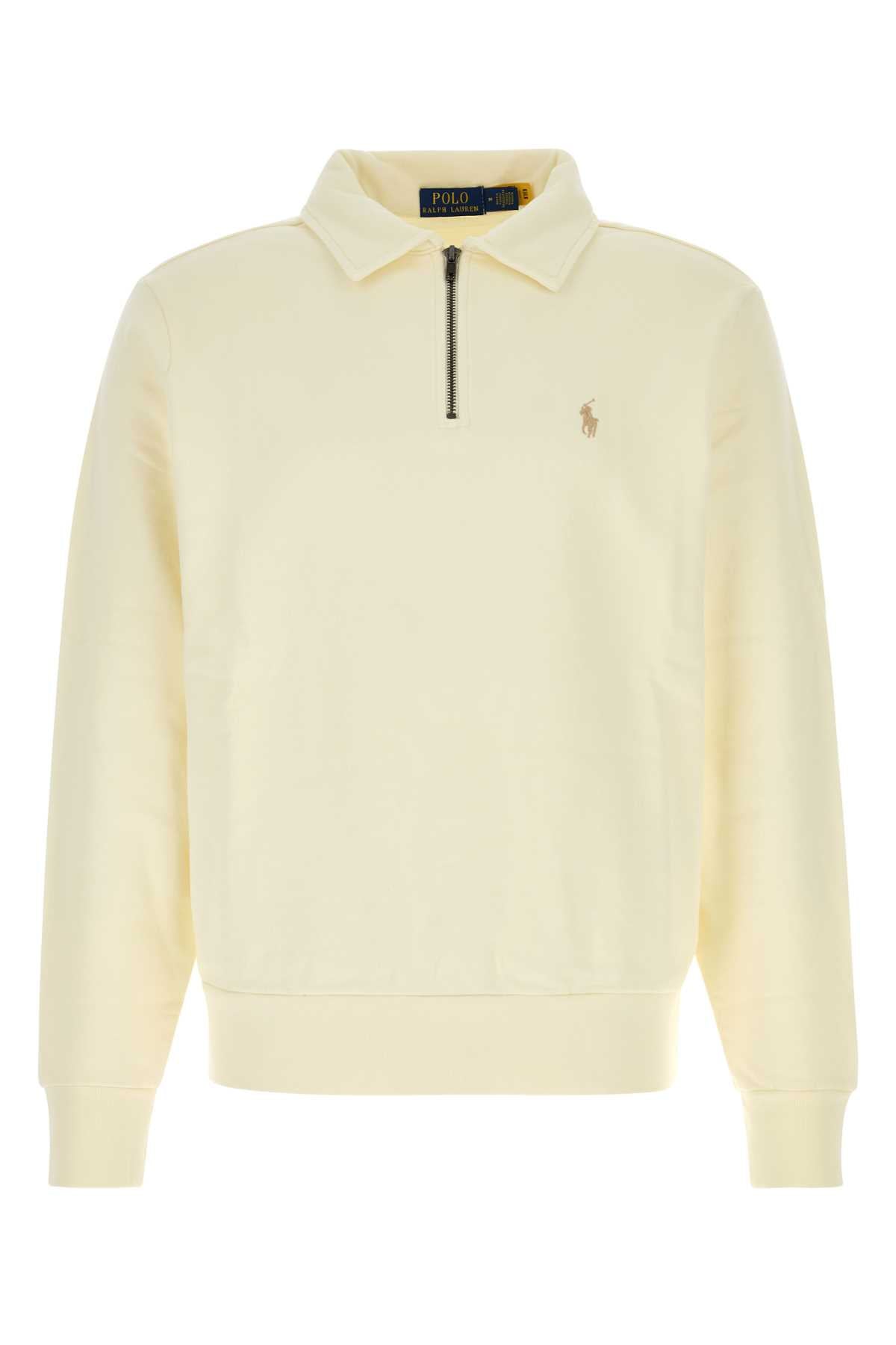 Half-Zip Cotton Sweatshirt — Beige