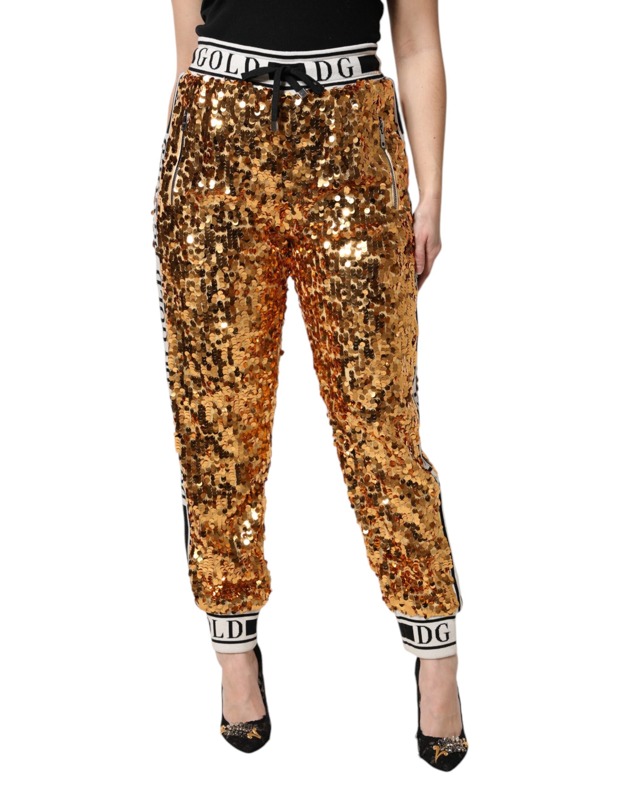 Sequined Logo Jogger Pants — Gold