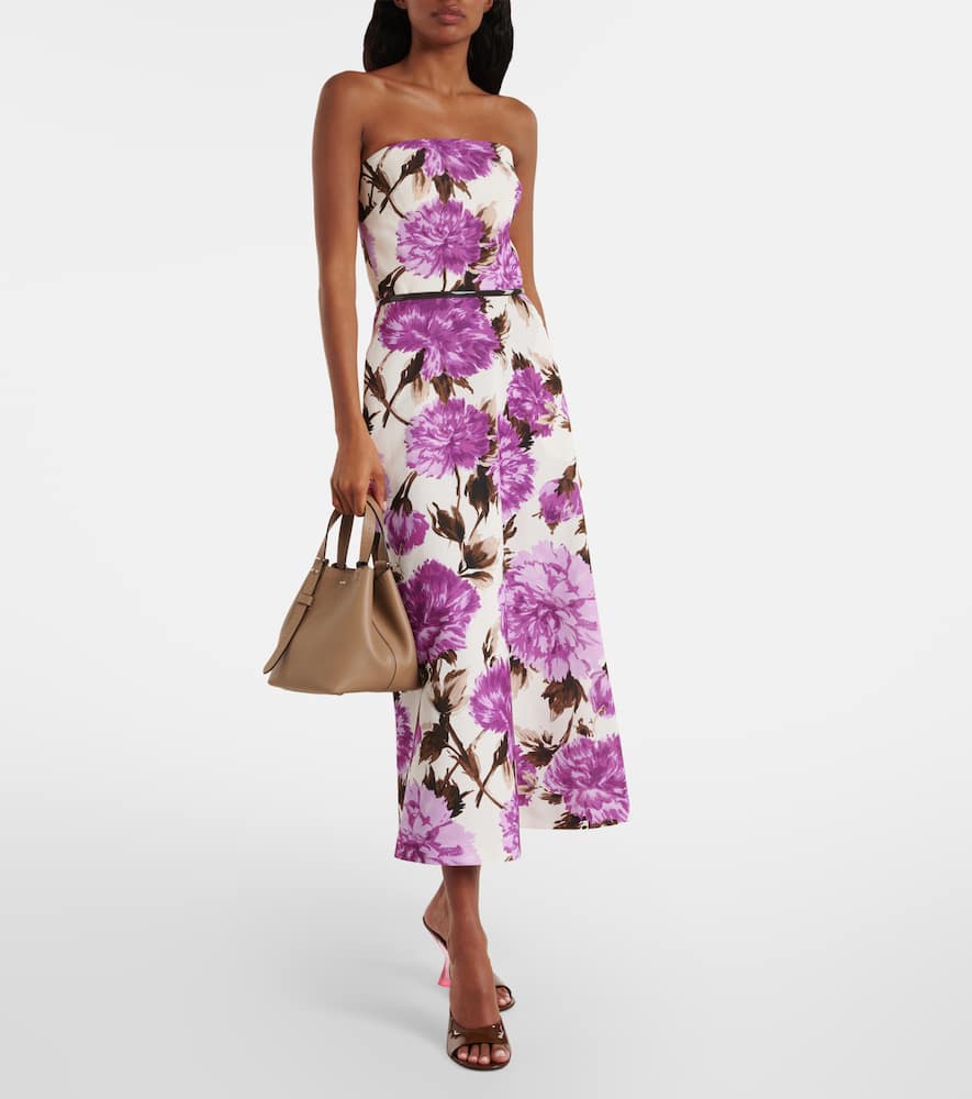 Floral cotton-blend faillé midi dress