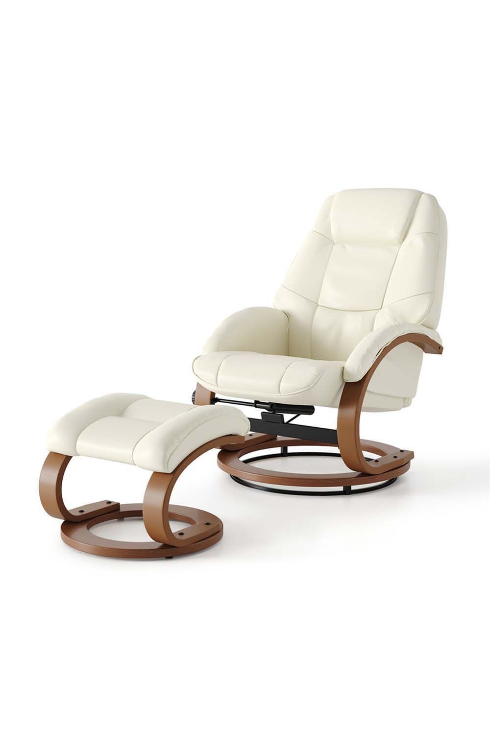 Living And Home Contemporary Leather Soft Recliner With Footstool In Beige