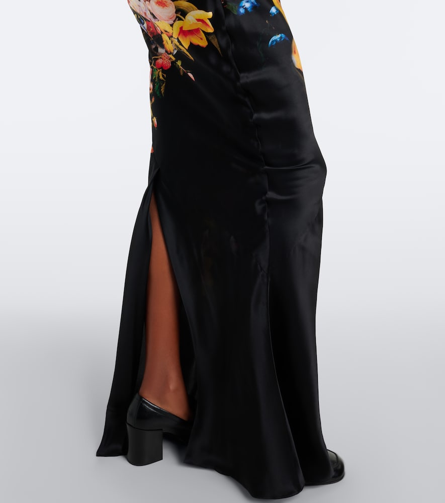 Draped printed silk satin gown