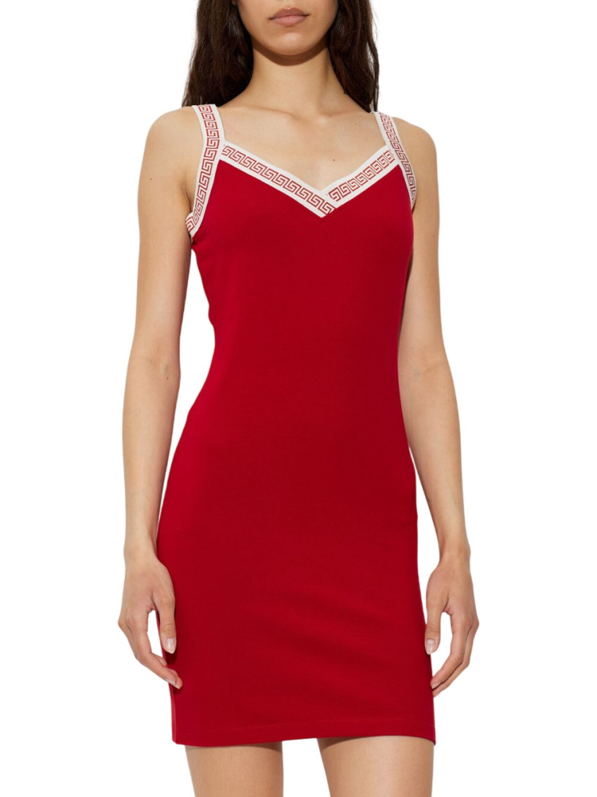 Red V Neck Knee Length Dress