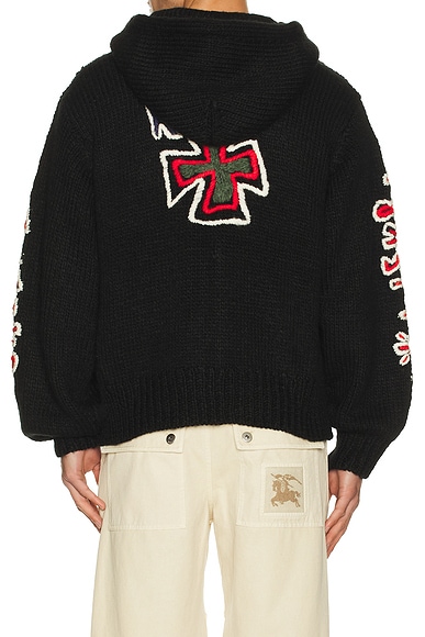 Rice nine ten Hand Kinitted Zip Hoodie in Black - Black. 1 also