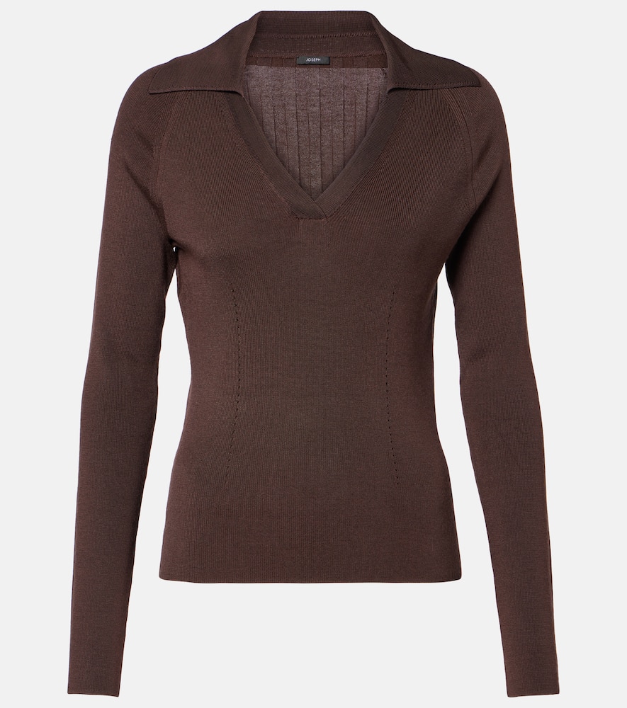 Ribbed-knit polo sweater