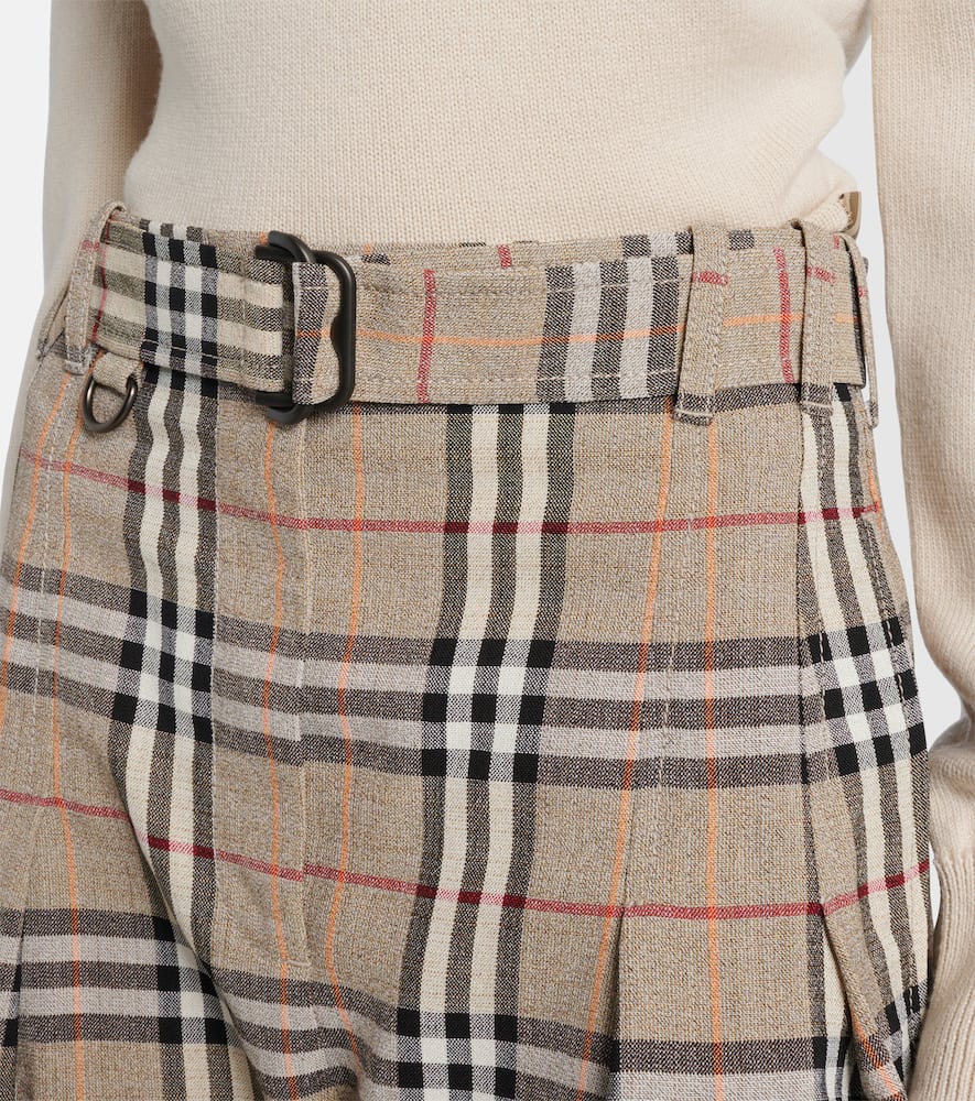 Check belted wide-leg pants