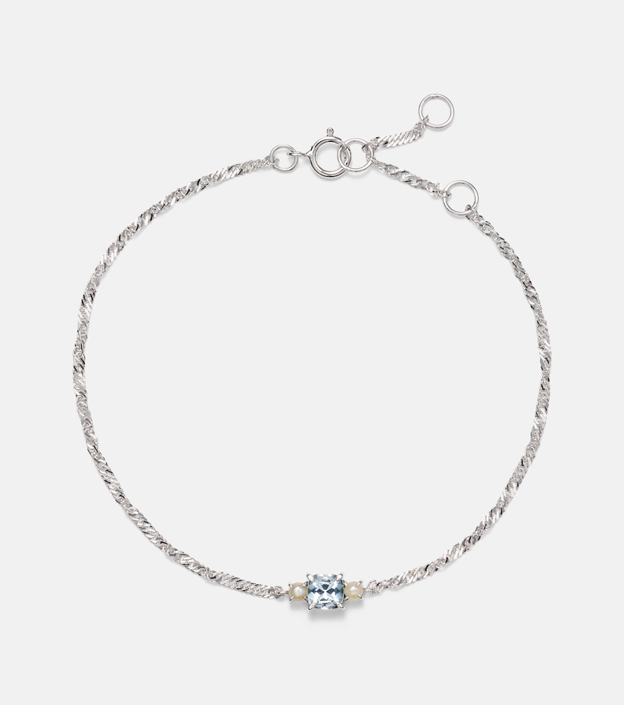 Delicate 14kt white gold bracelet with aquamarine and pearls