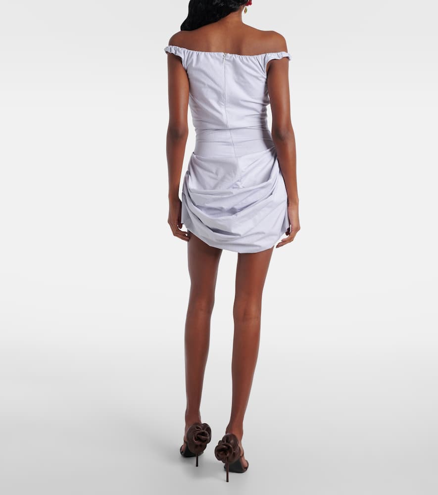 Striped draped cotton poplin bustier dress