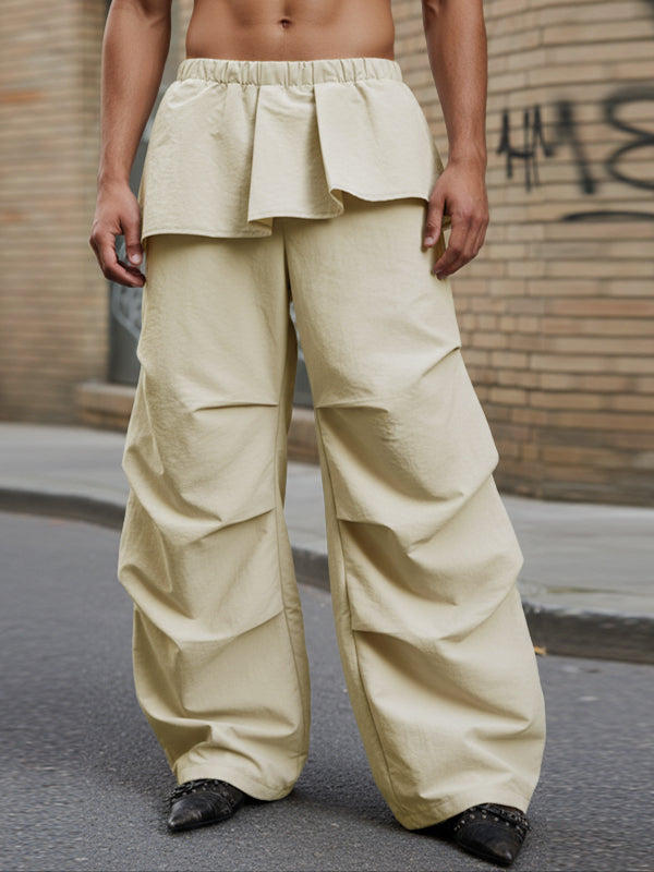 Men's Faux Two Piece Ruched Wide Leg Pant SKUL46111 - Apricot / S