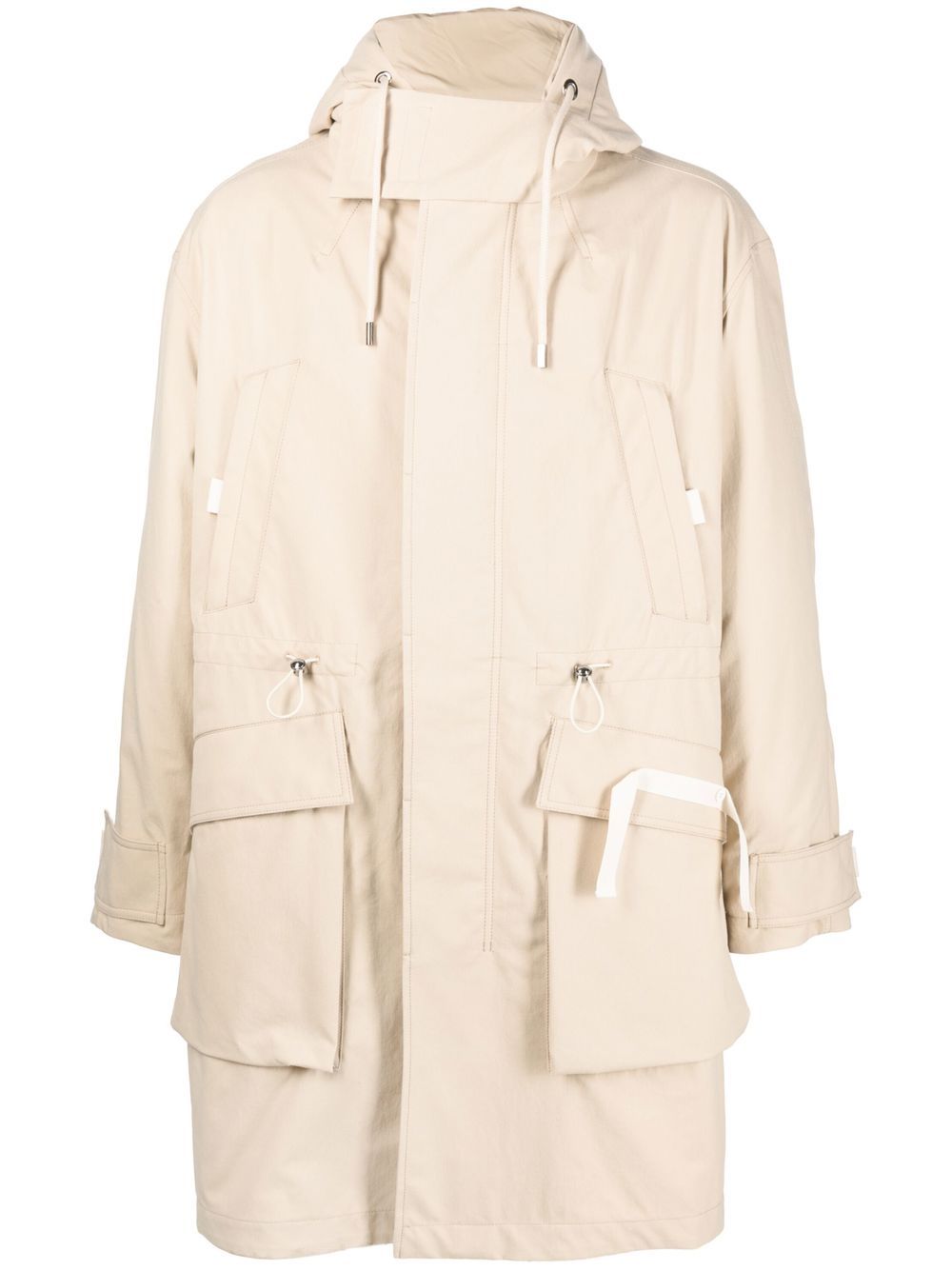 Embroidered-logo zip-fastening coat - Neutrals