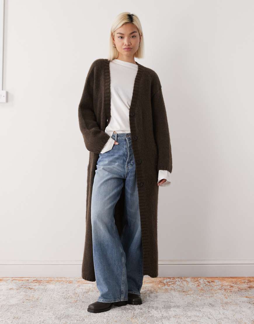 Chunky maxi cardigan in chocolate brown