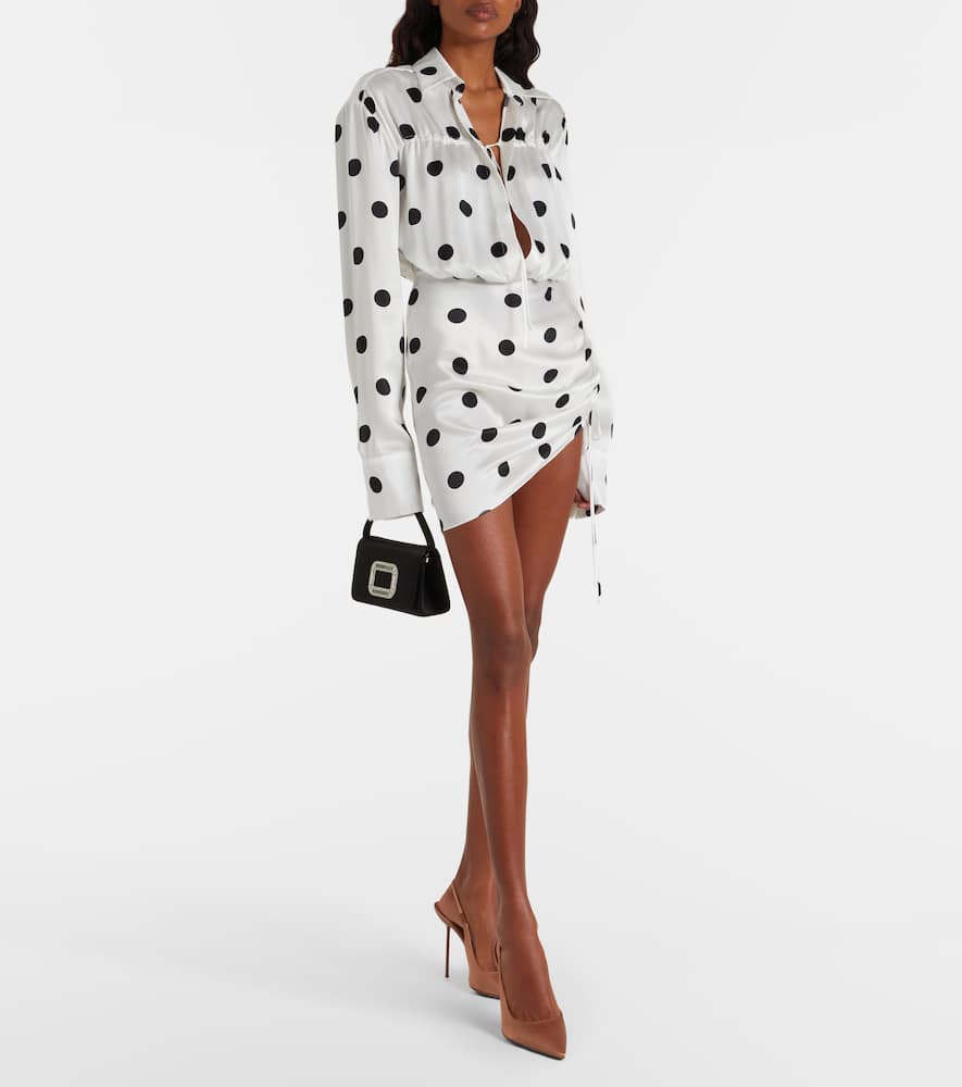 Polka-dot silk satin minidress
