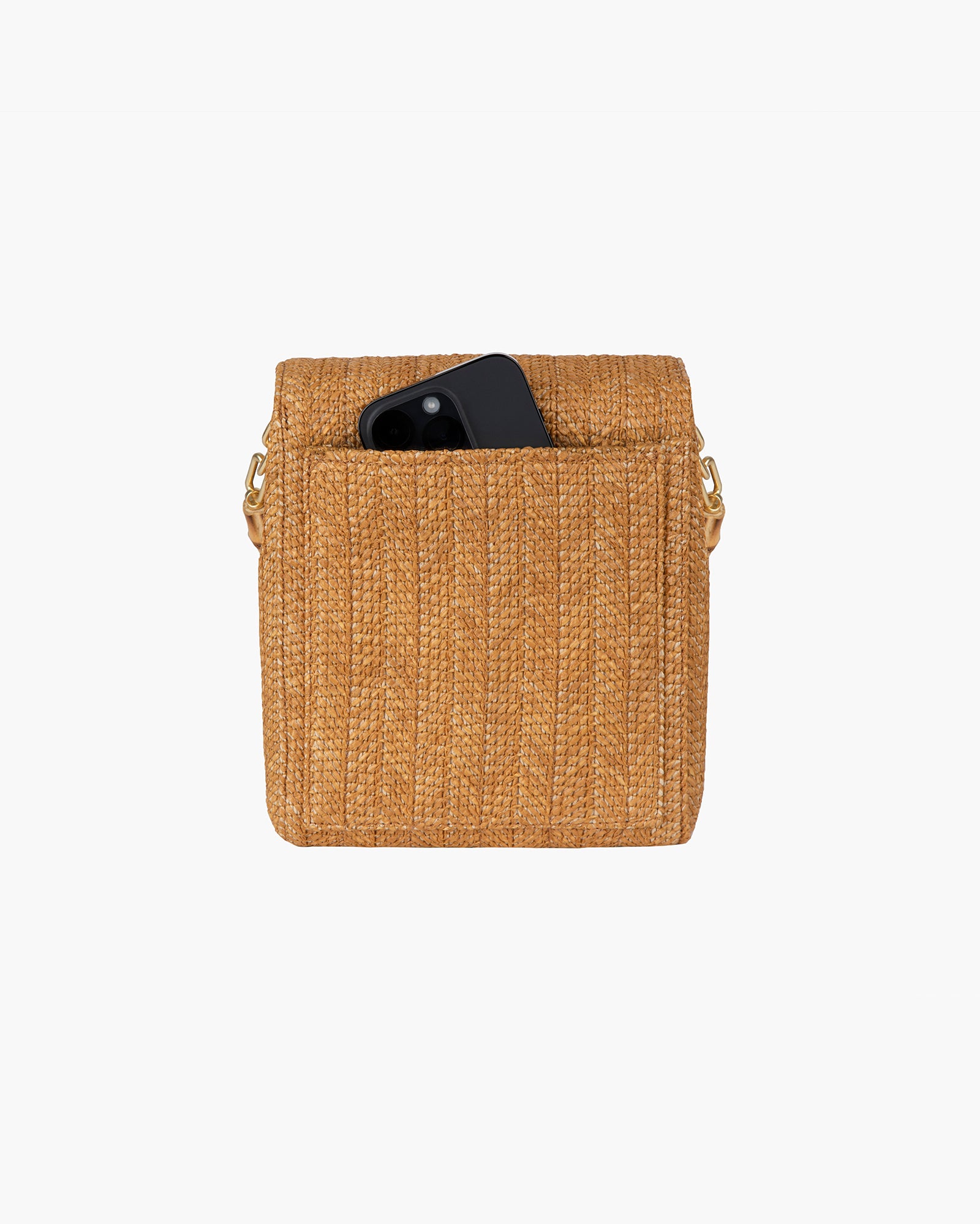 Portofino Raffia Straw Flap Pouch with Leather Trim for Women