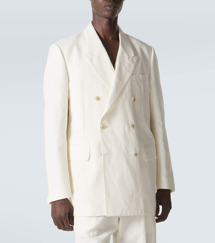 Double-breasted wool, cotton, and linen blazer