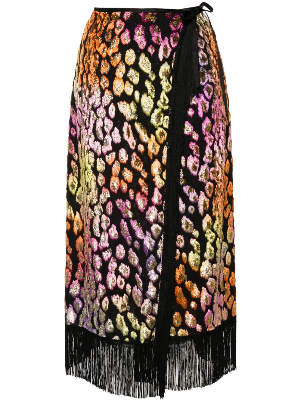 Animal-print fringed midi skirt - Black