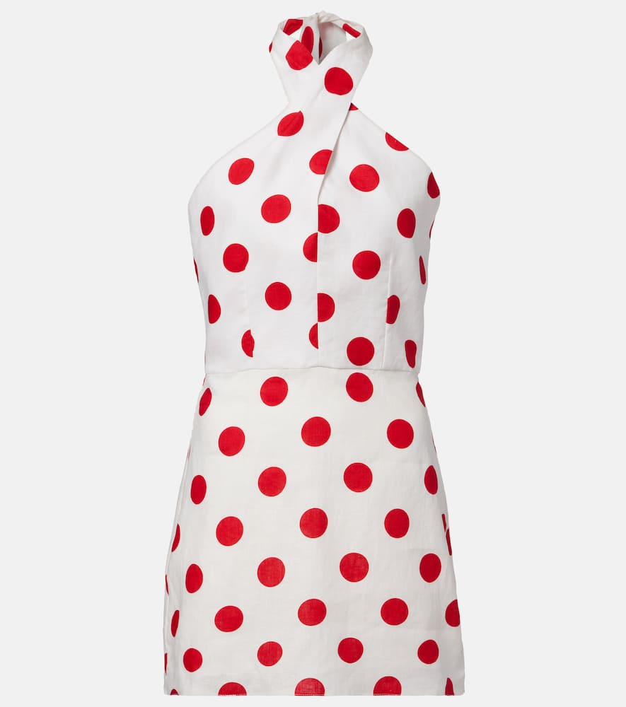 Veneta polka-dot halterneck linen minidress