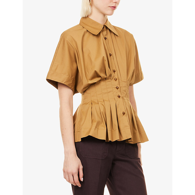 Womens Courage Pleated Cotton-Blend Shirt