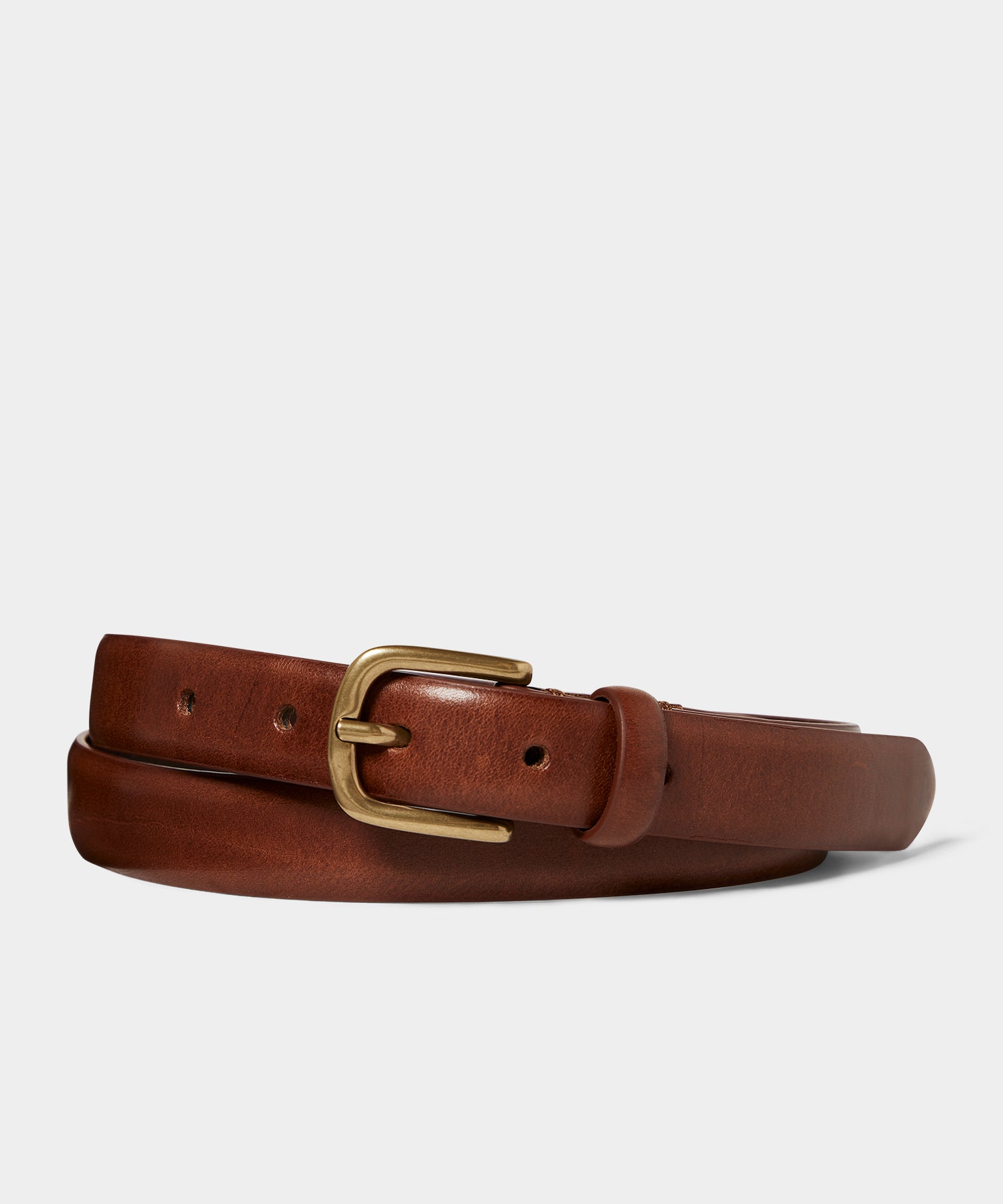 Narrow Beveled Edge Leather Belt in Warm Cognac