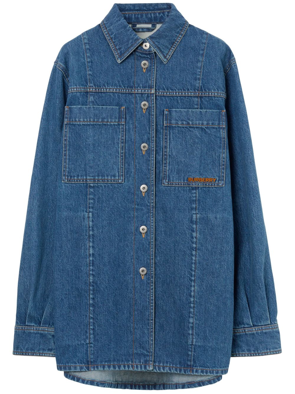 Logo-embroidered denim overshirt - Blue
