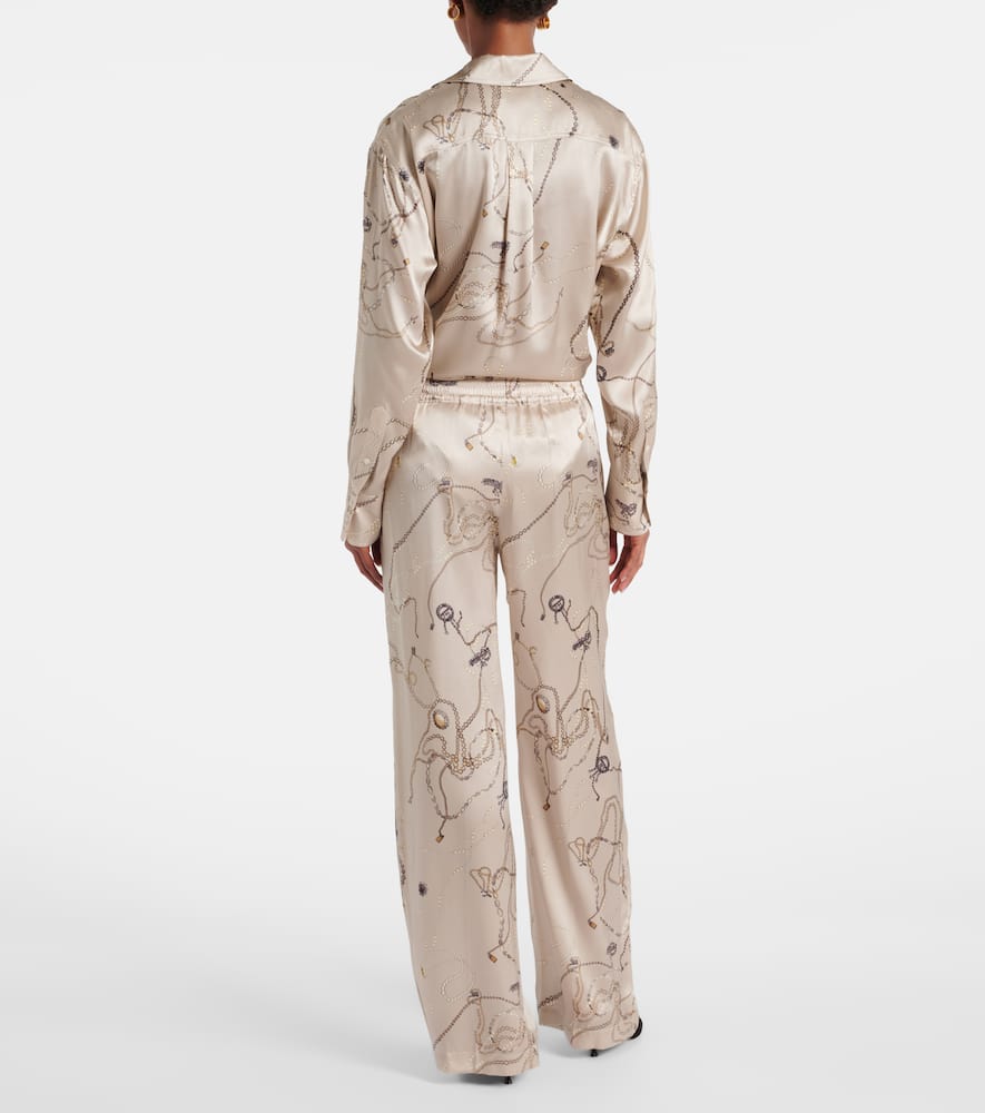 Printed silk satin pajama pants