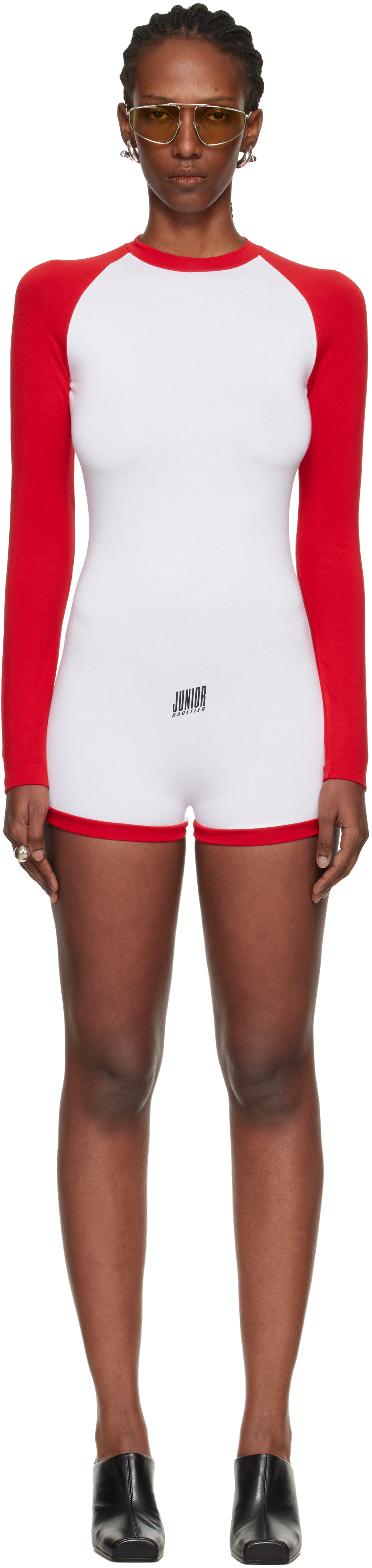 White & Red 'The Bicolor Junior Gaultier' Romper