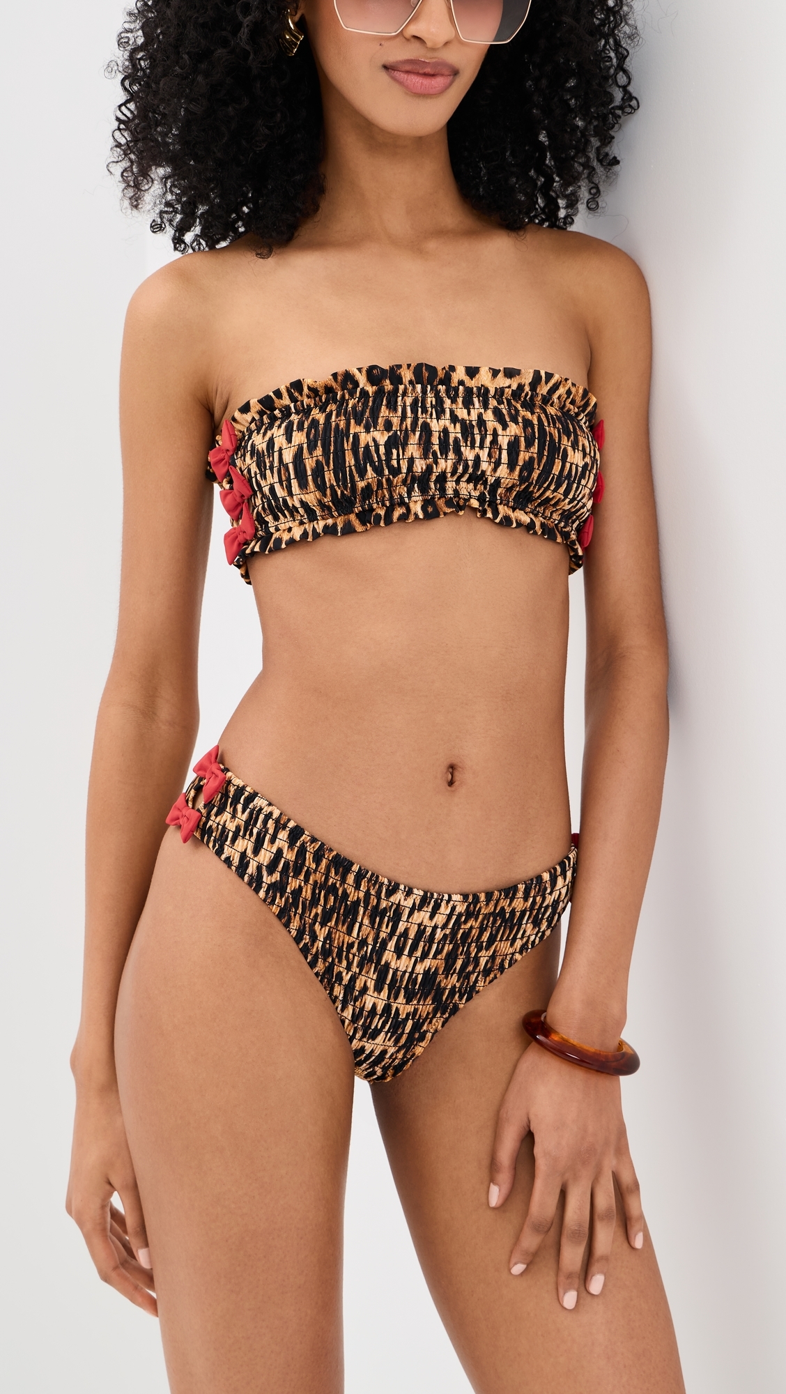Shirred Bow Bikini Bottoms Brown