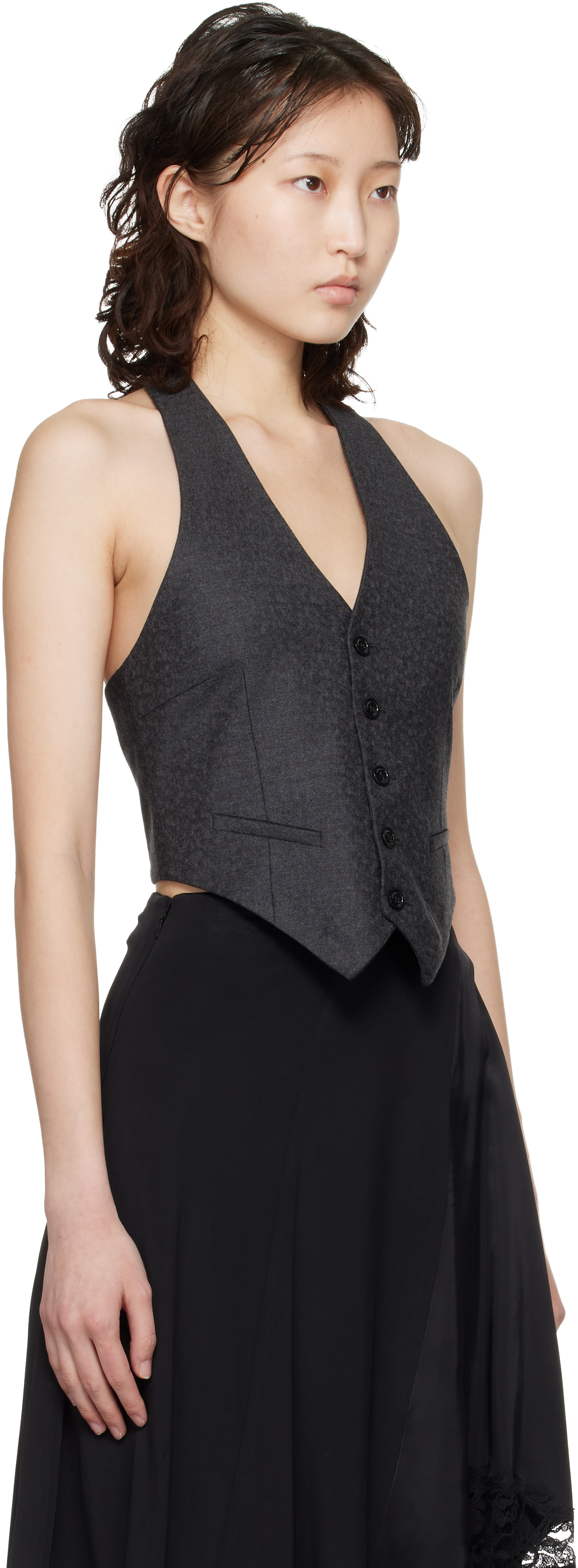 Gray Open Back Halter Tailored Vest