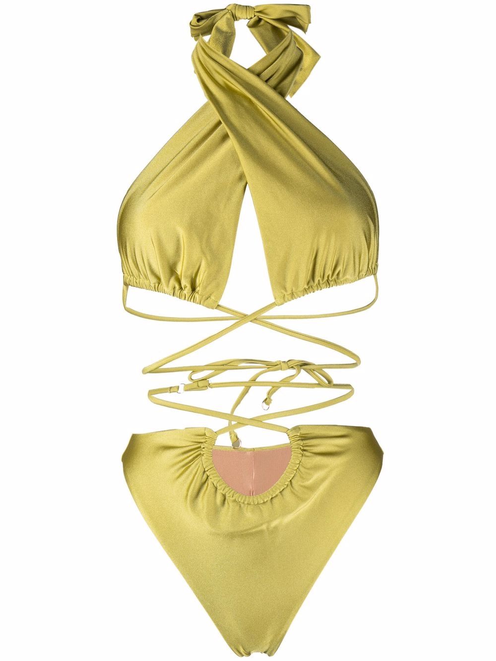 Lattice-strap halterneck swimsuit - Yellow
