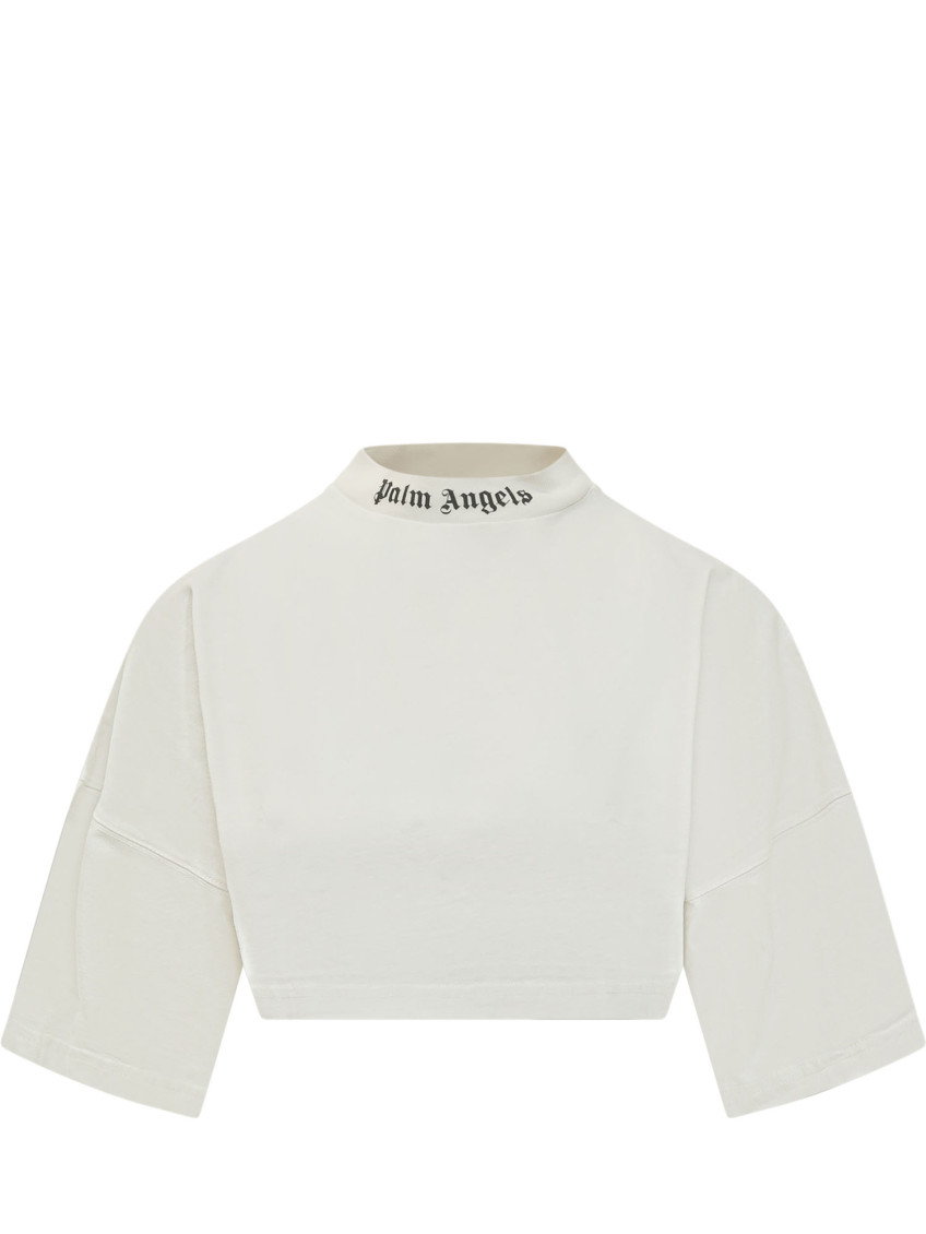 White Logo Mock Collar T-Shirt