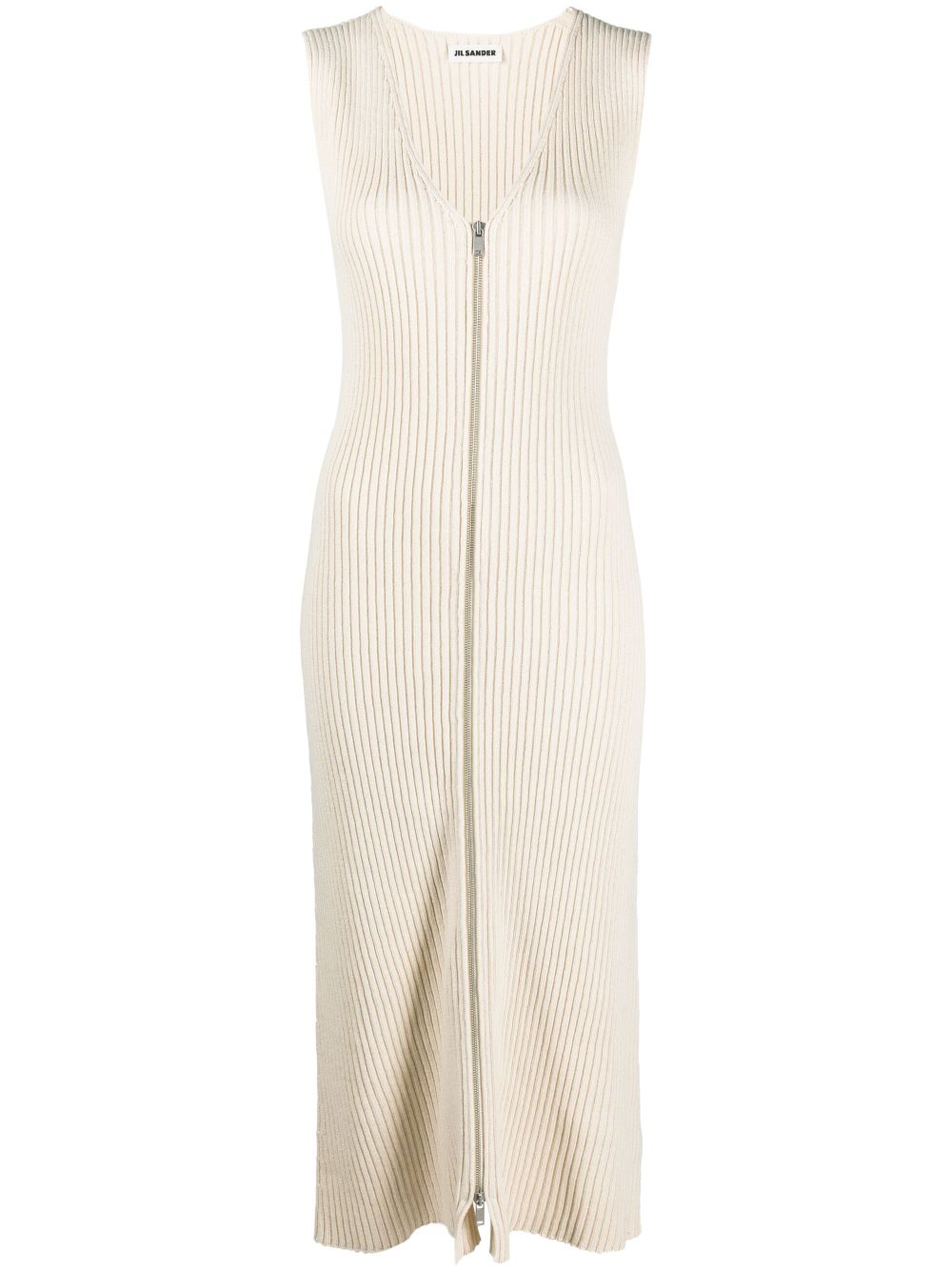 V-neck ribbed-knit midi dress - Neutrals