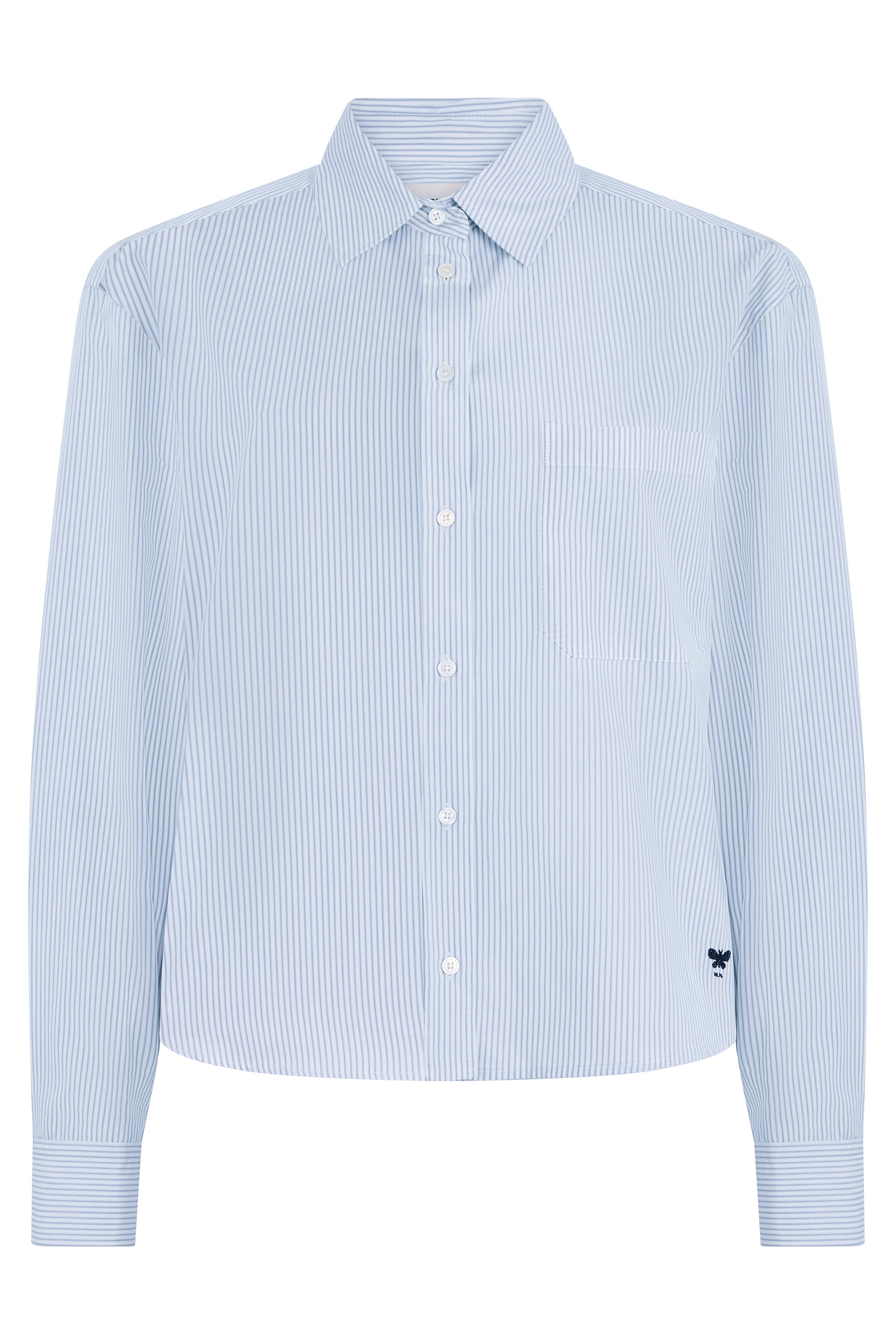 Striped Cotton Poplin Shirt — Blue