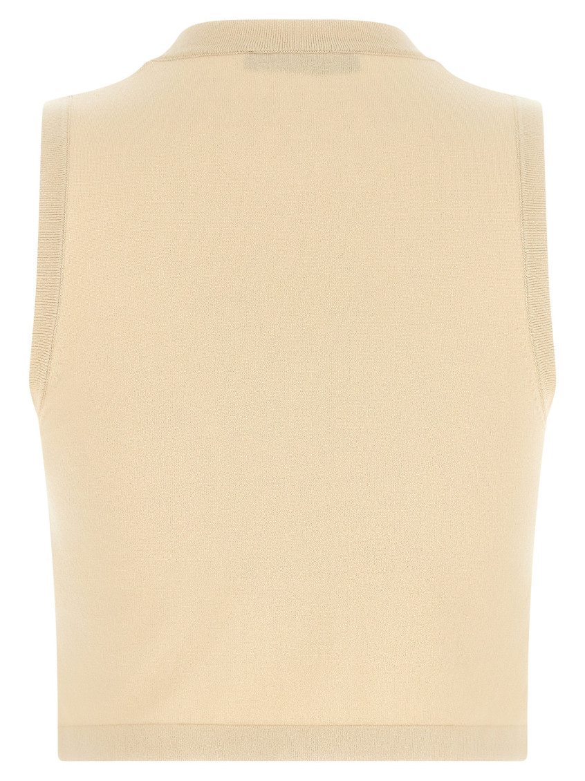 Beige Solid Crew Neck Top