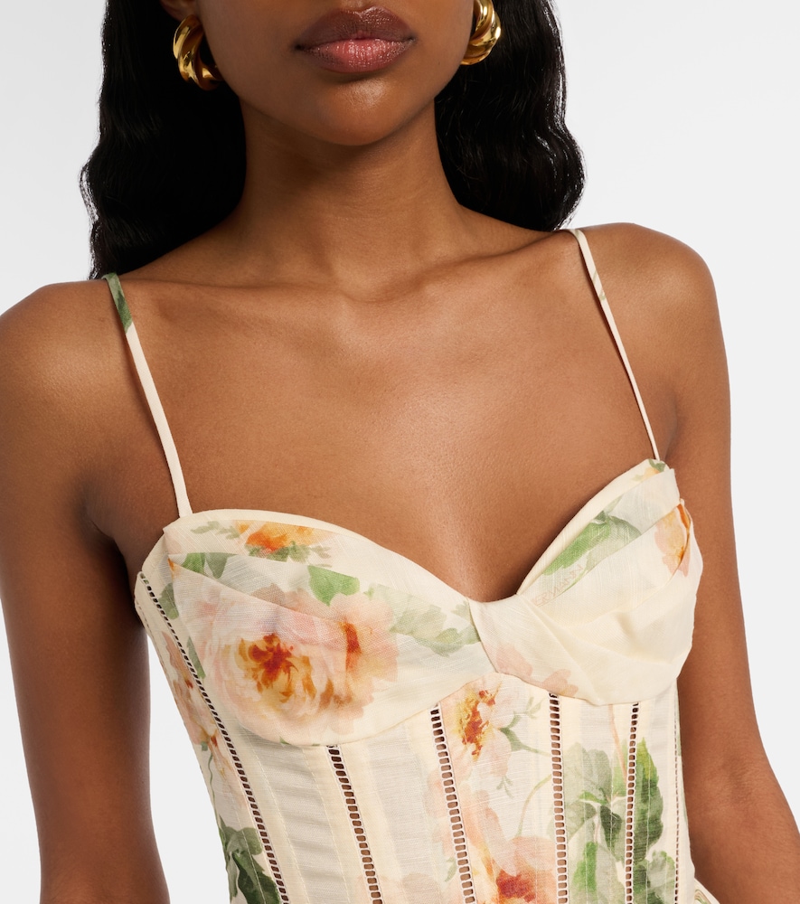Carousel floral silk and linen bustier dress
