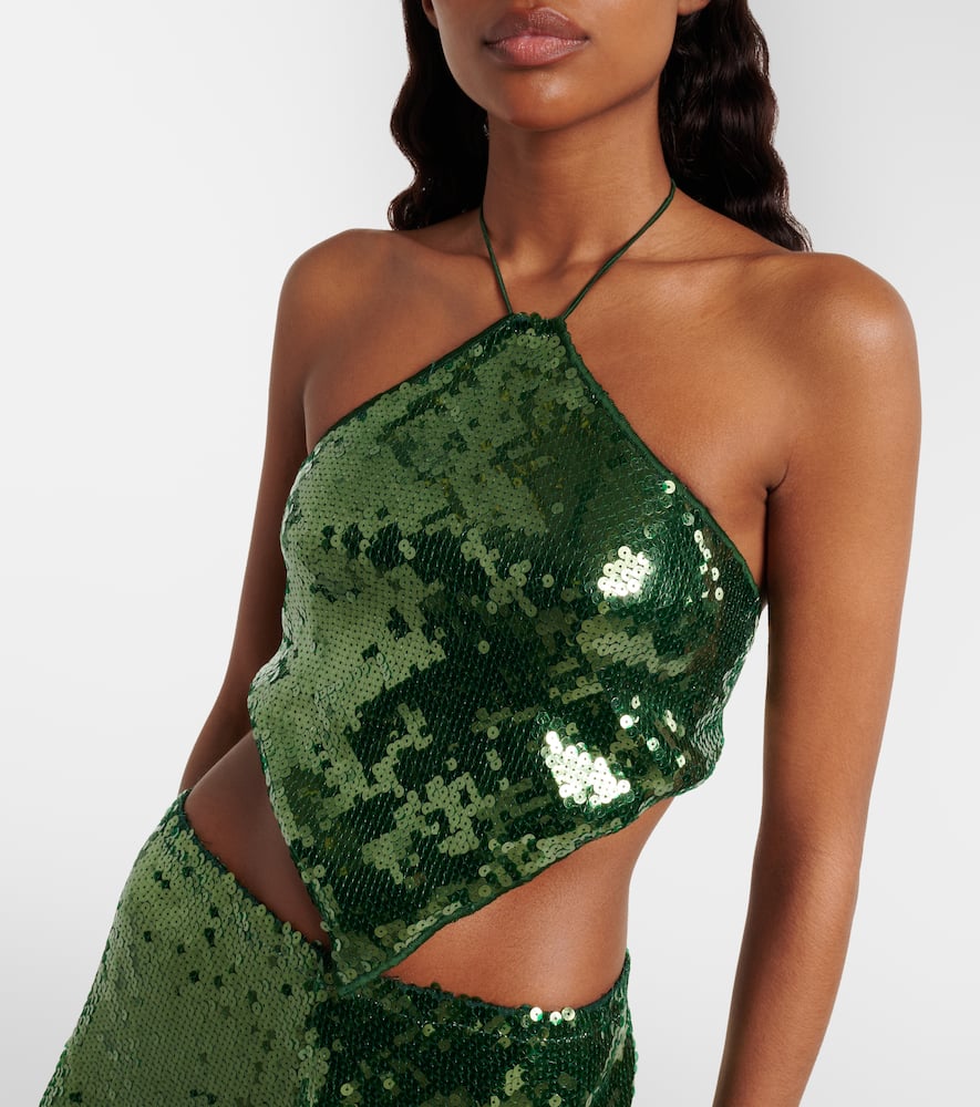 Oséree Marylin sequined halterneck crop top