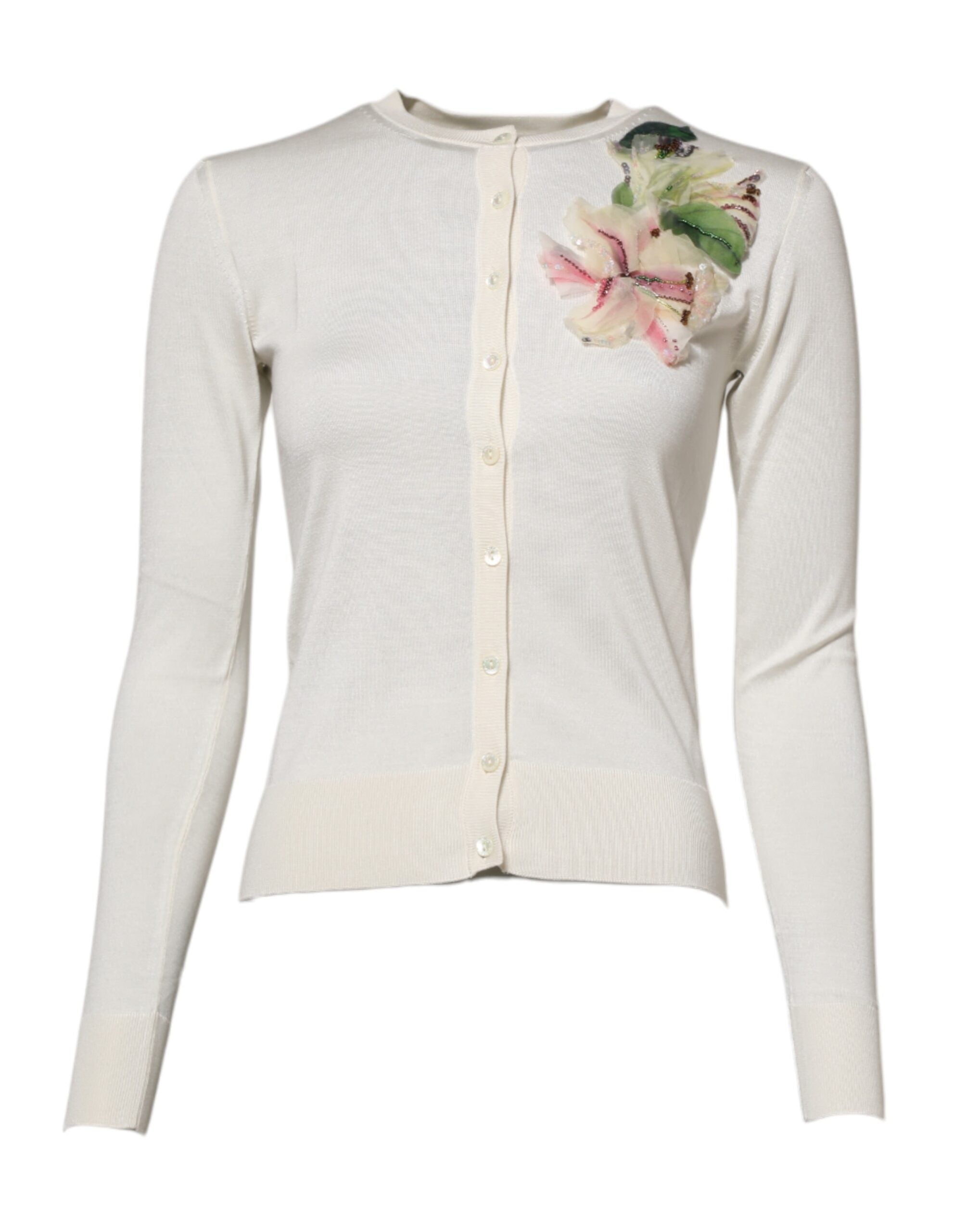 Lily Embellished Silk Cardigan — White