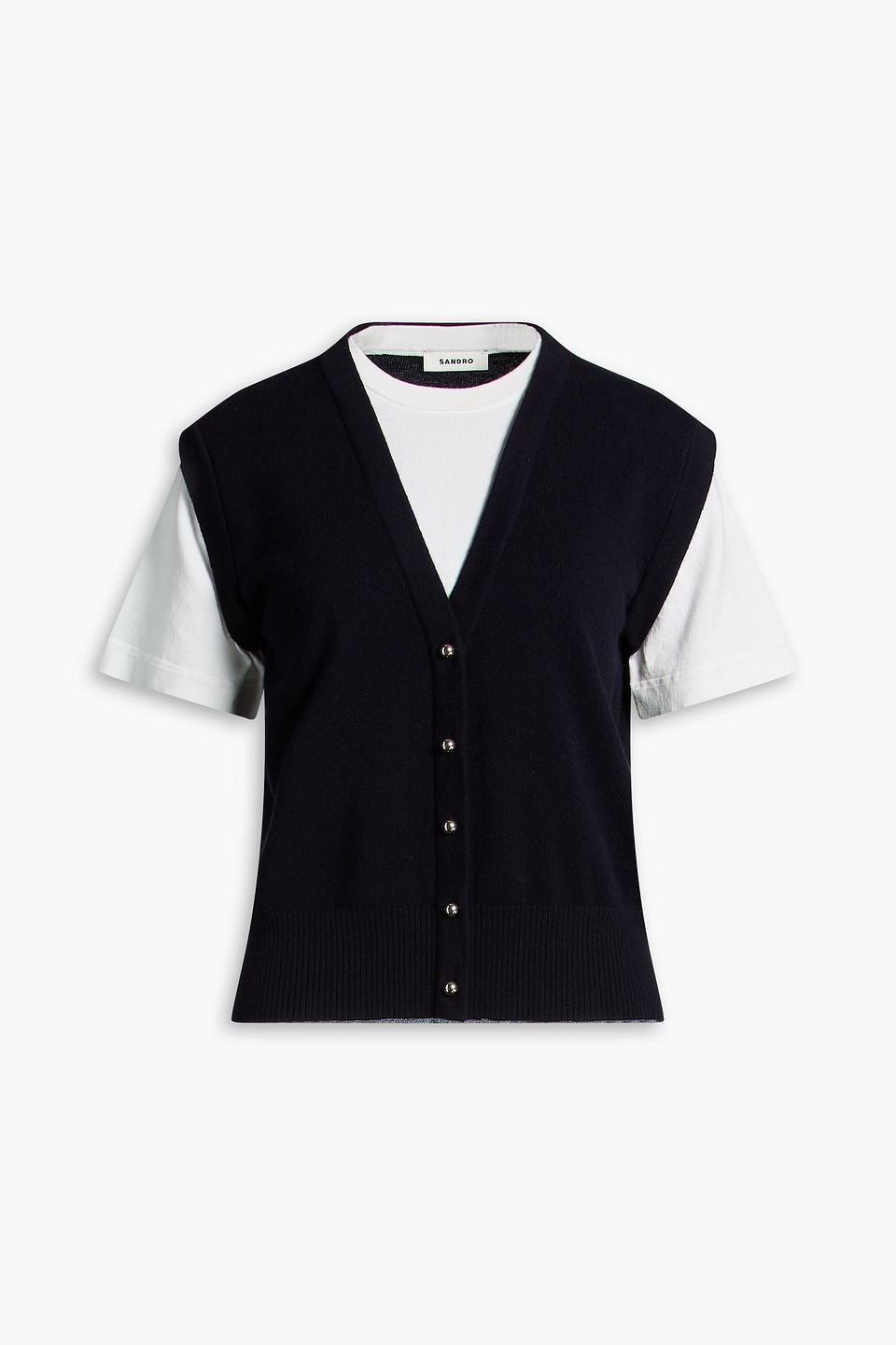 Jersey-paneled wool and cashmere-blend cardigan - Blue - 4