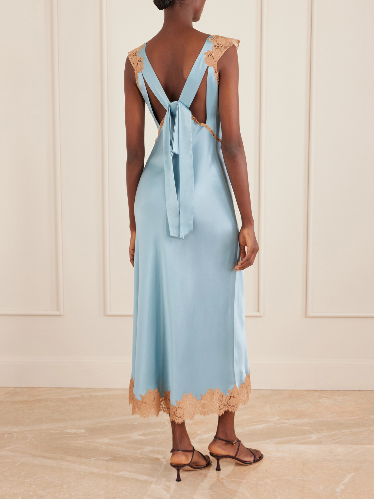 Marcelle Lace-trimmed Silk-satin Midi Dress - Blue