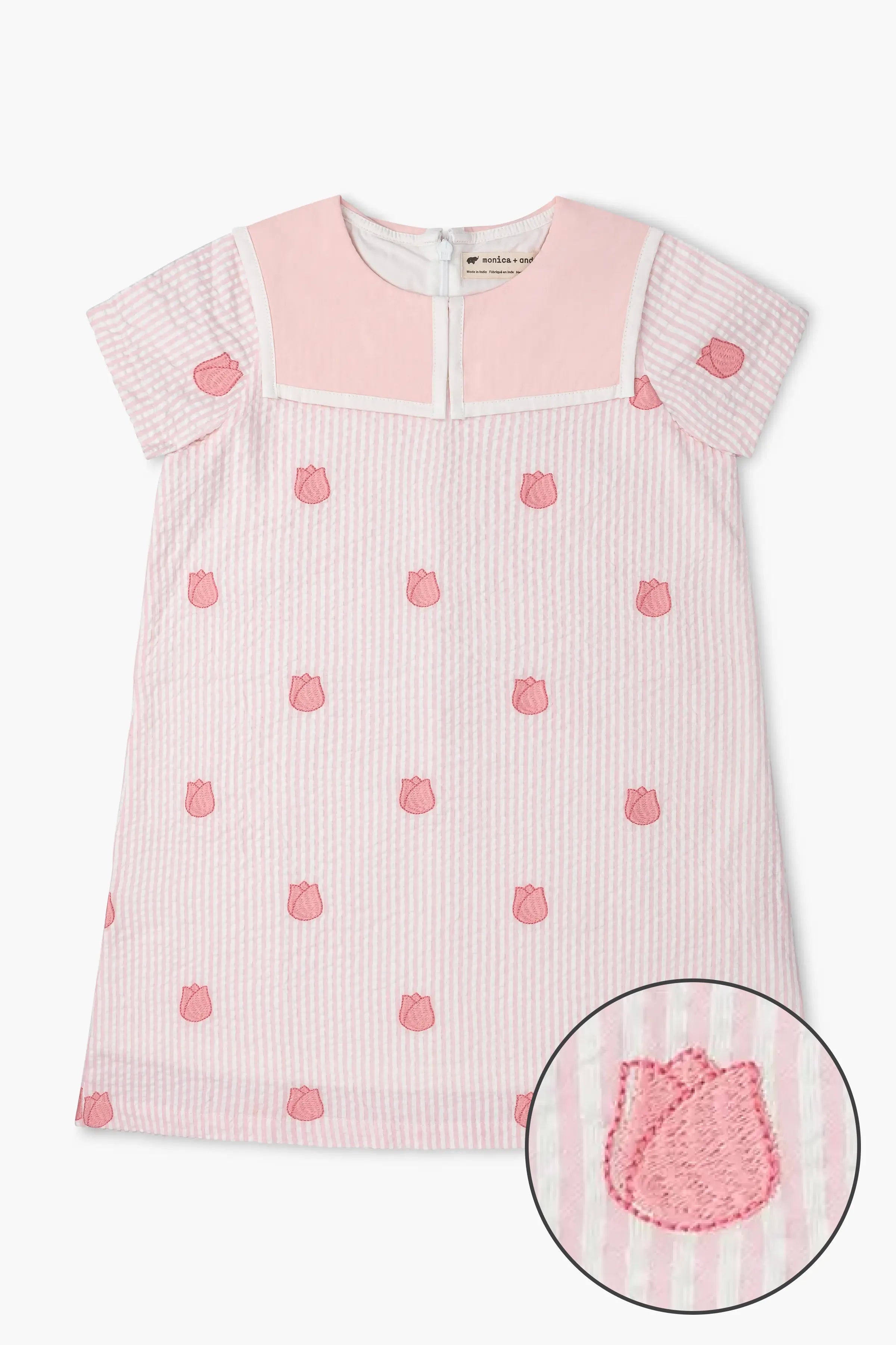 Sailor Collar Dress In Embroidered Tulips | Kids | : 10 | Girl- Monica + Andy Organic Kids Clothing